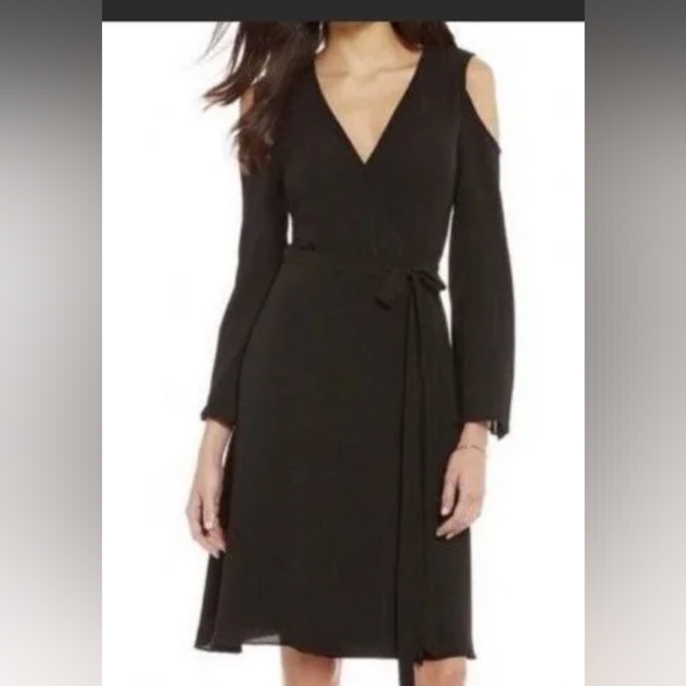 Halston Heritage Cold Shoulder Wrap Dress